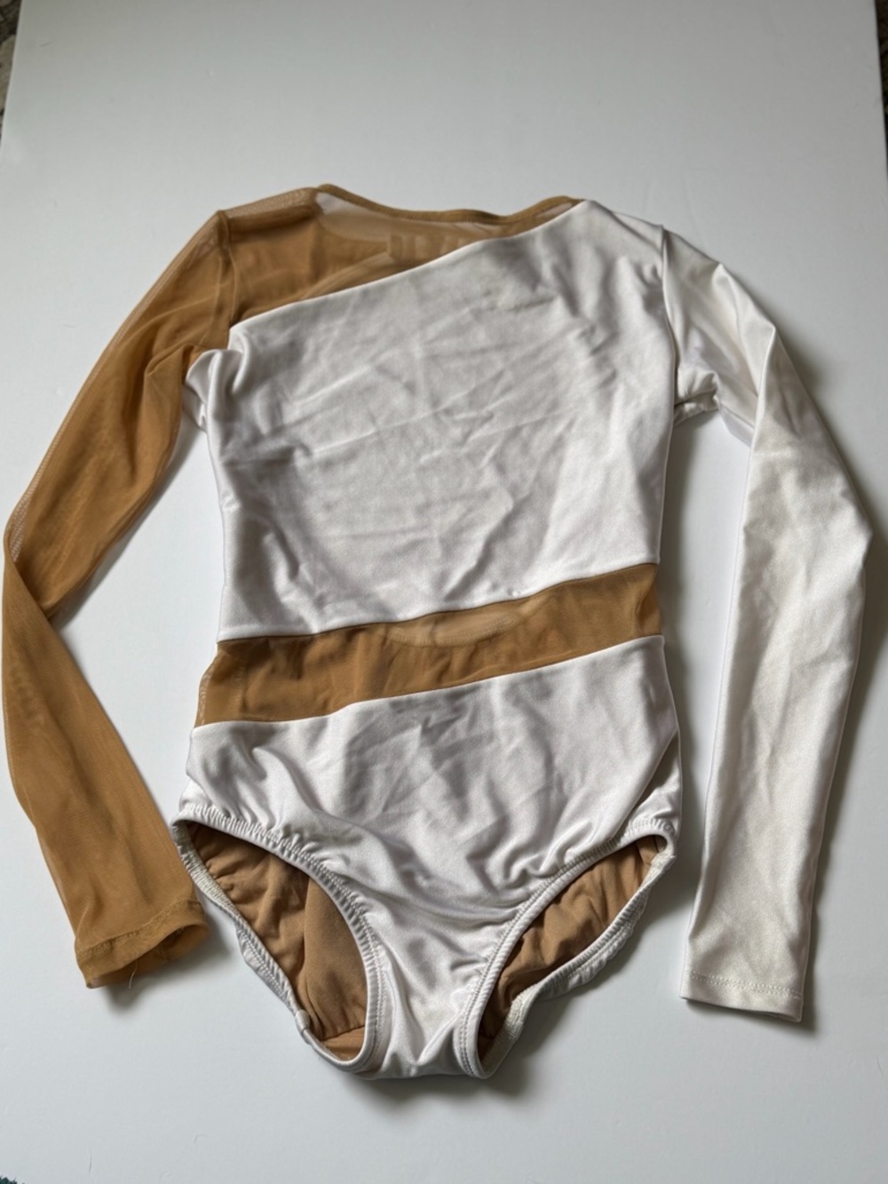 Patrick J White and Tan Long Sleeve Mesh Insert Leotard AS